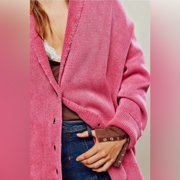 NWOT - Free People - Chamomile Cardi - Washed Raspberry - Large - Picture 4 of 7